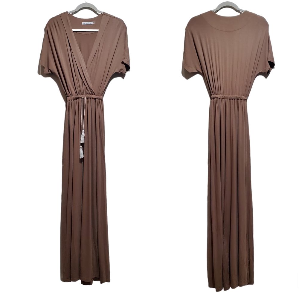 Toby Heart Ginger Elastic Tie Waist Jersey Knit Maxi Dress